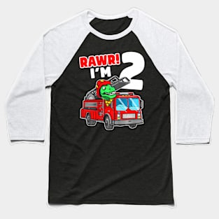 Dinosaur Fire Truck 2Nd Birthday Boy Two T-Rex Firefighter Baseball T-Shirt